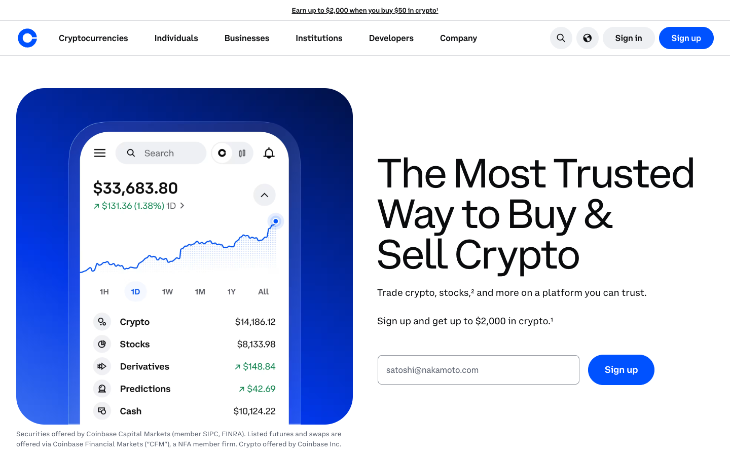 Coinbase — Hero Headline Variant After