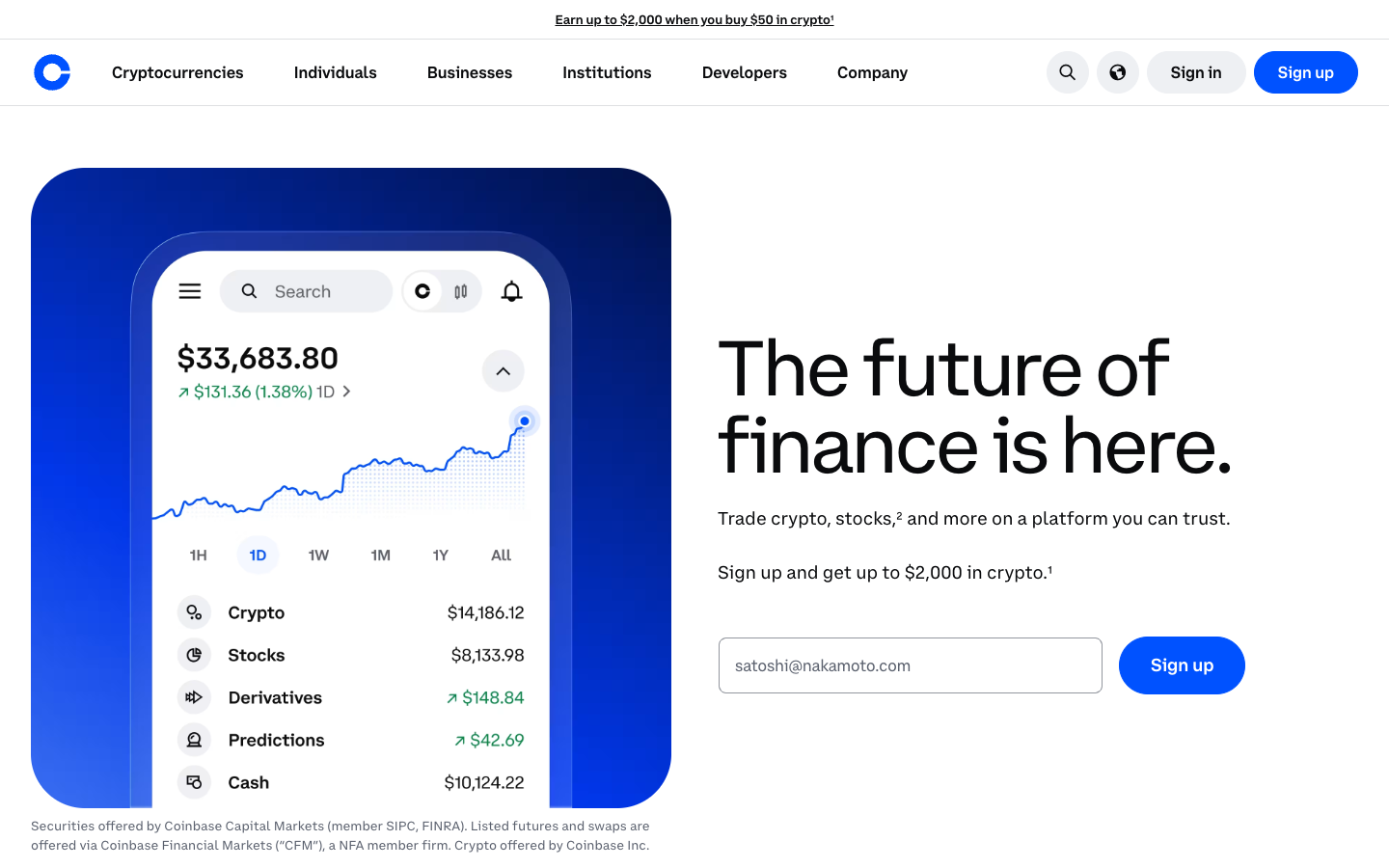 Coinbase — Hero Headline Variant Before